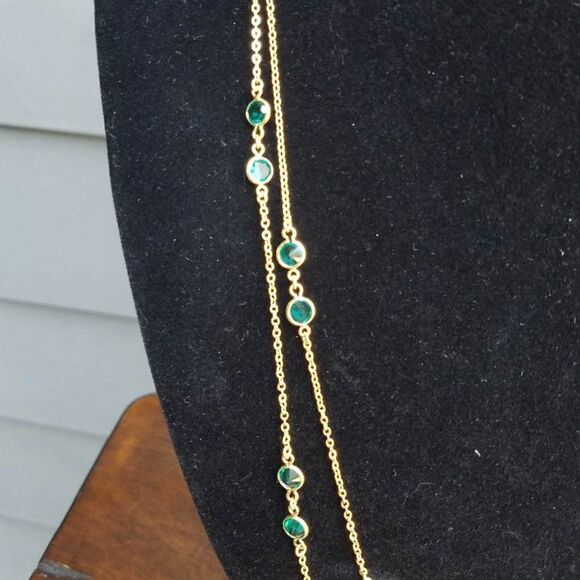 J Crew Green Stone Station Double Strand Necklace - Picture 3 of 7
